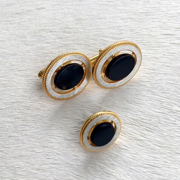 Vintage Other - Vintage | Mens Onyx Cuff Links & Tie Tack Set